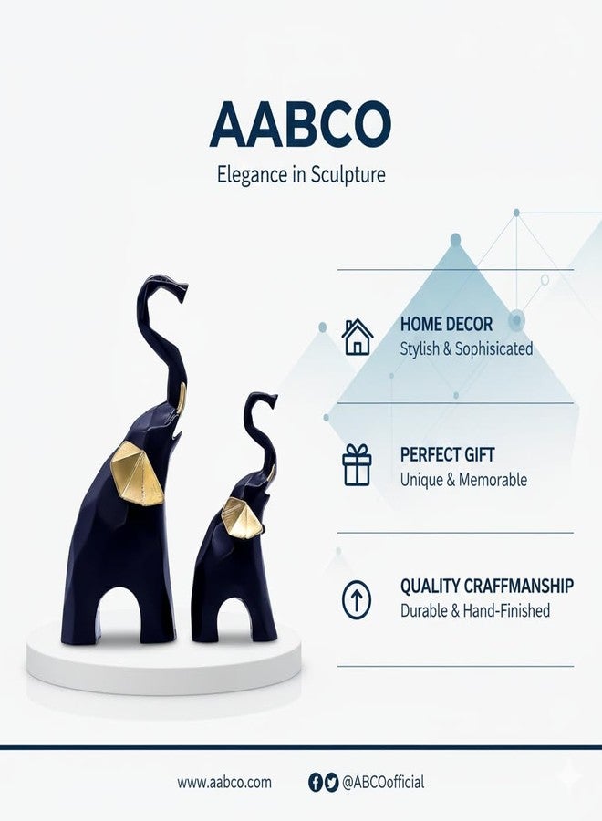 AABCO Poly Resin Statue Set of 2 Geometric Elephant, Black, for Home & Office Decor, Gifting - Image 4